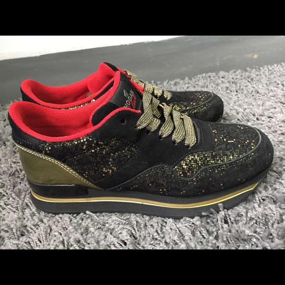 Hogan Club H222 Black Gold Glitter Sneakers - Picture 6 of 7